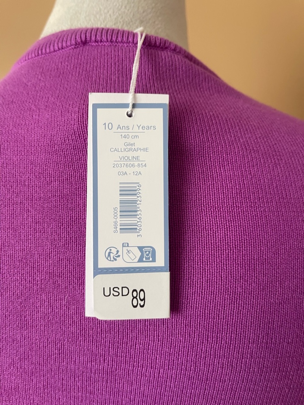Jacadi Girls Classic Button-Front Crewneck Cardigan purple size 10 - Picture 4 of 7